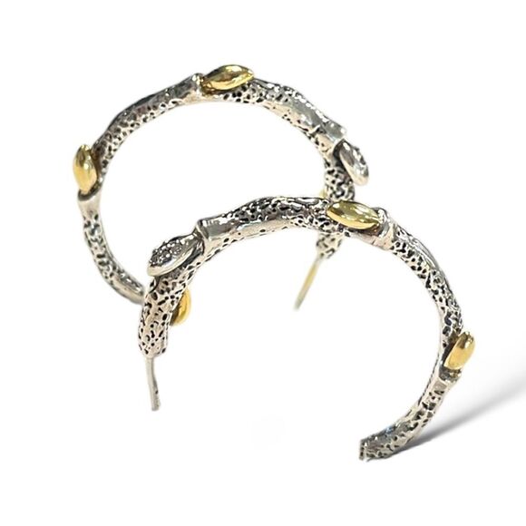 Stephen Dweck Vine Hoop Earrings, 18k YG, .925 & Dweck Diamonds - Picture 6 of 11